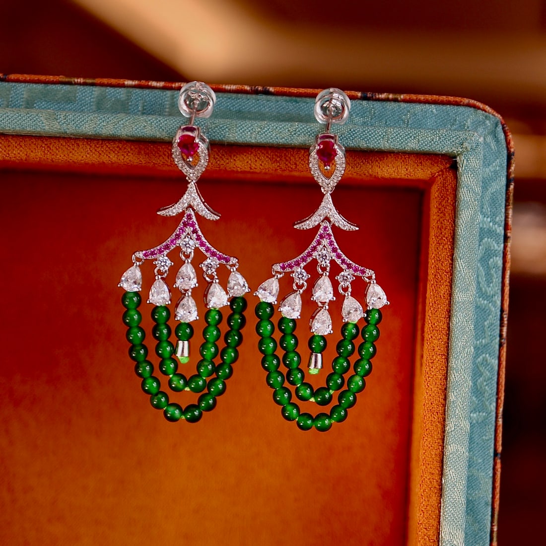 Sterling Silver Natural Jade Earrings - 3
