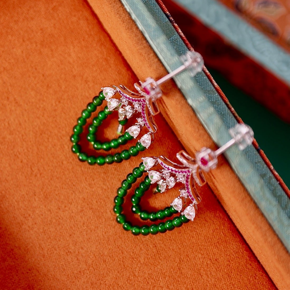 Sterling Silver Natural Jade Earrings - 4
