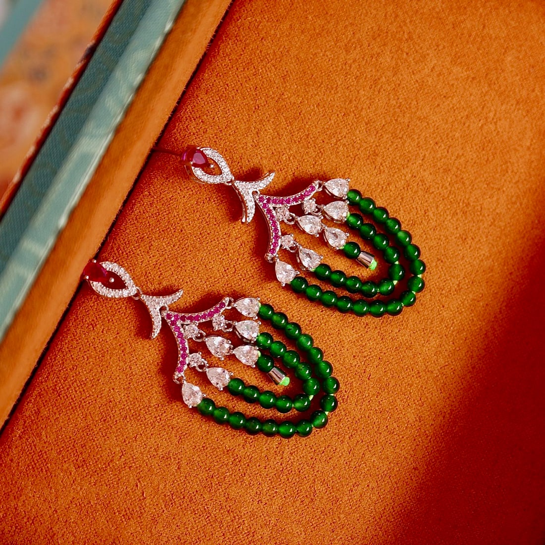 Sterling Silver Natural Jade Earrings - 5