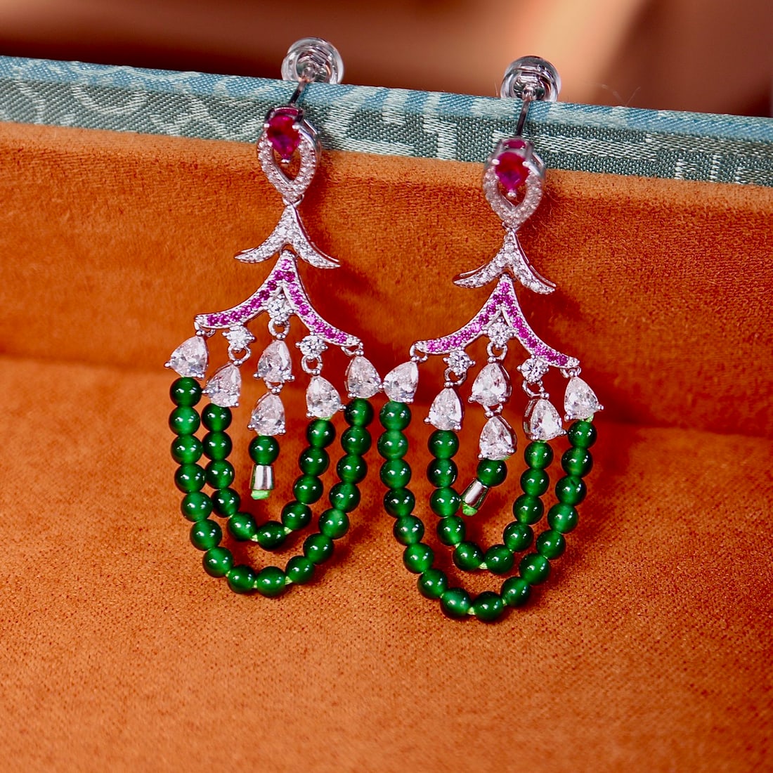 Sterling Silver Natural Jade Earrings - 6