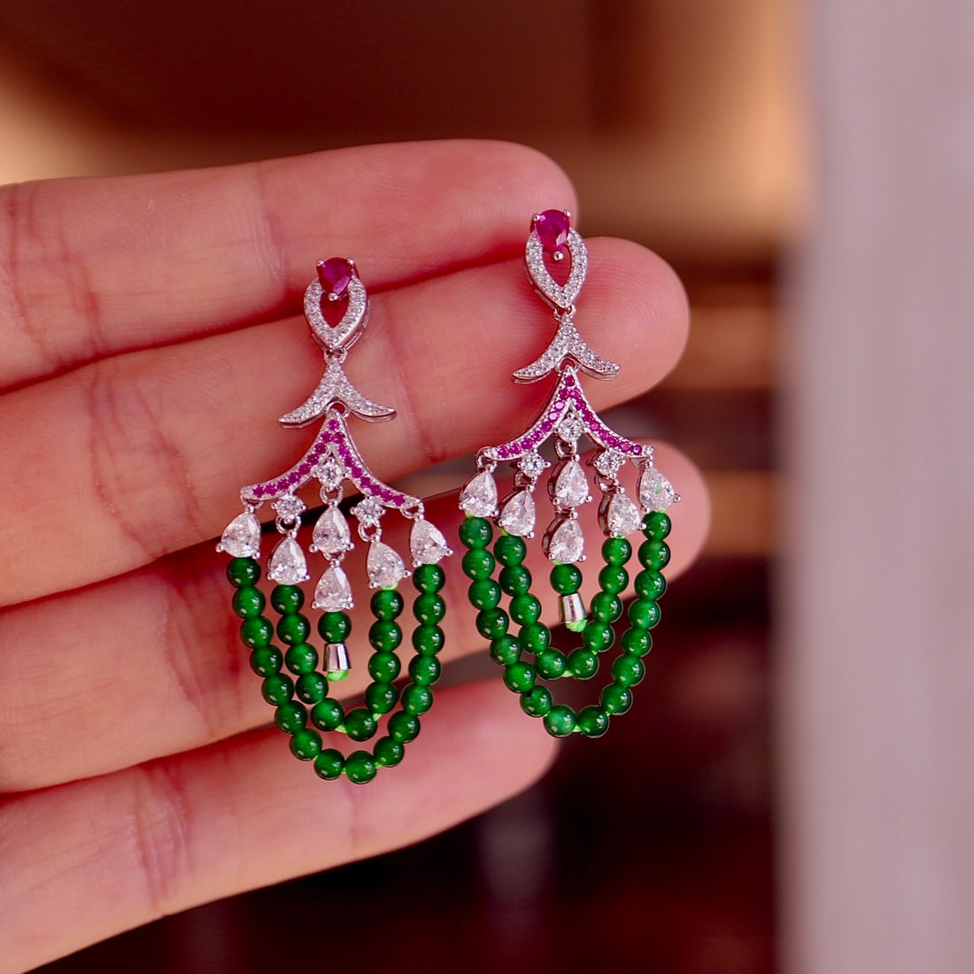 Sterling Silver Natural Jade Earrings - 8