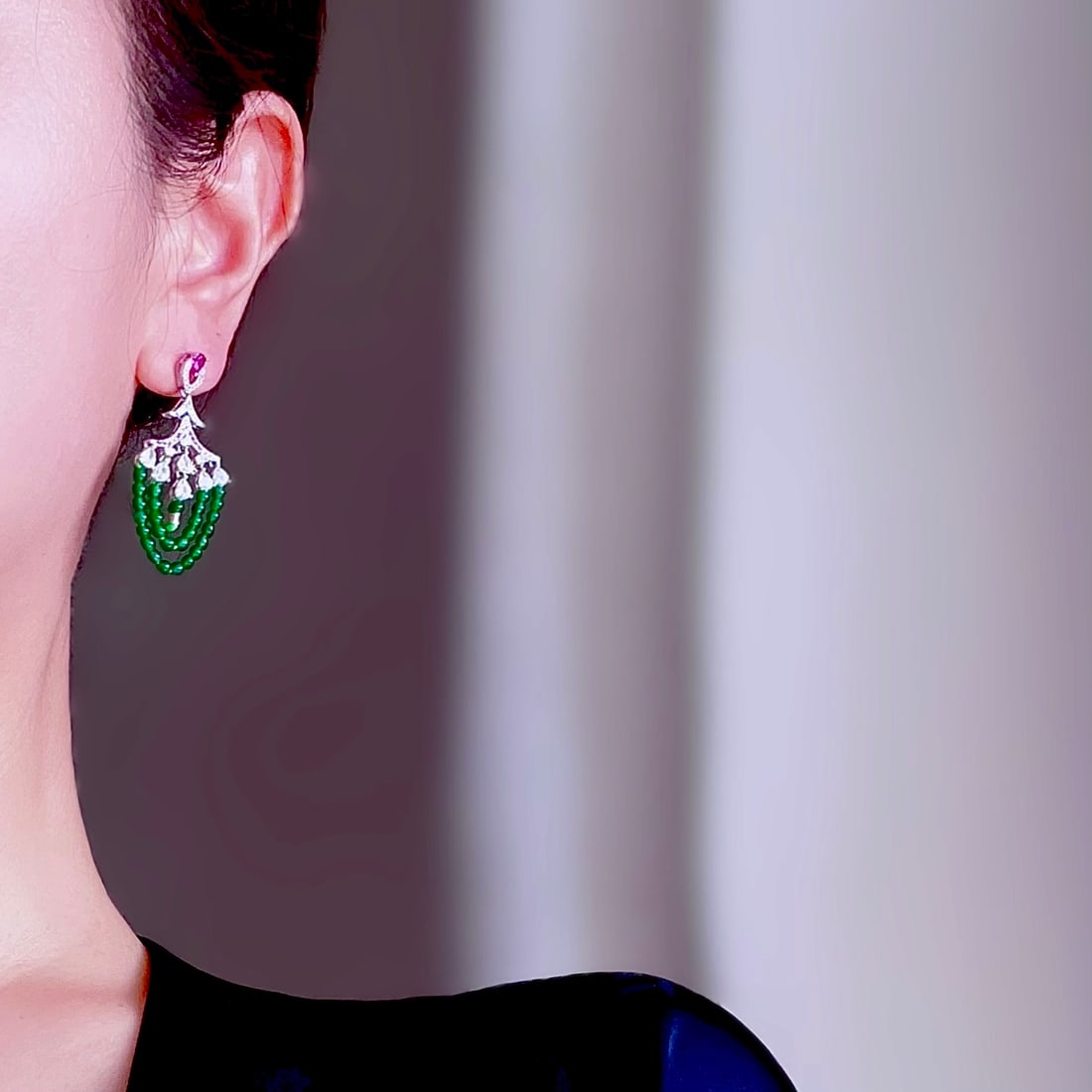 Sterling Silver Natural Jade Earrings - 9
