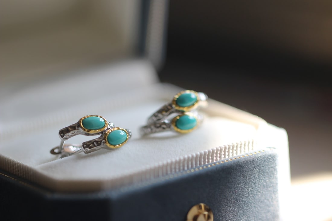 S925 Silver Natural Turquoise Earrings - 2