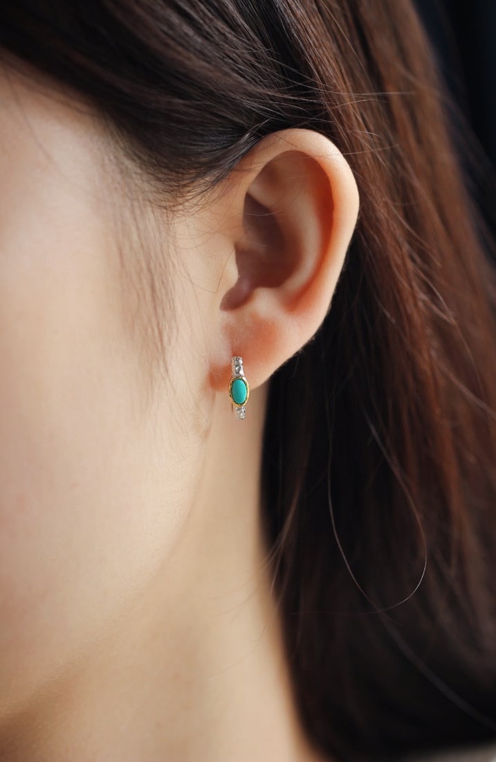 S925 Silver Natural Turquoise Earrings - 3