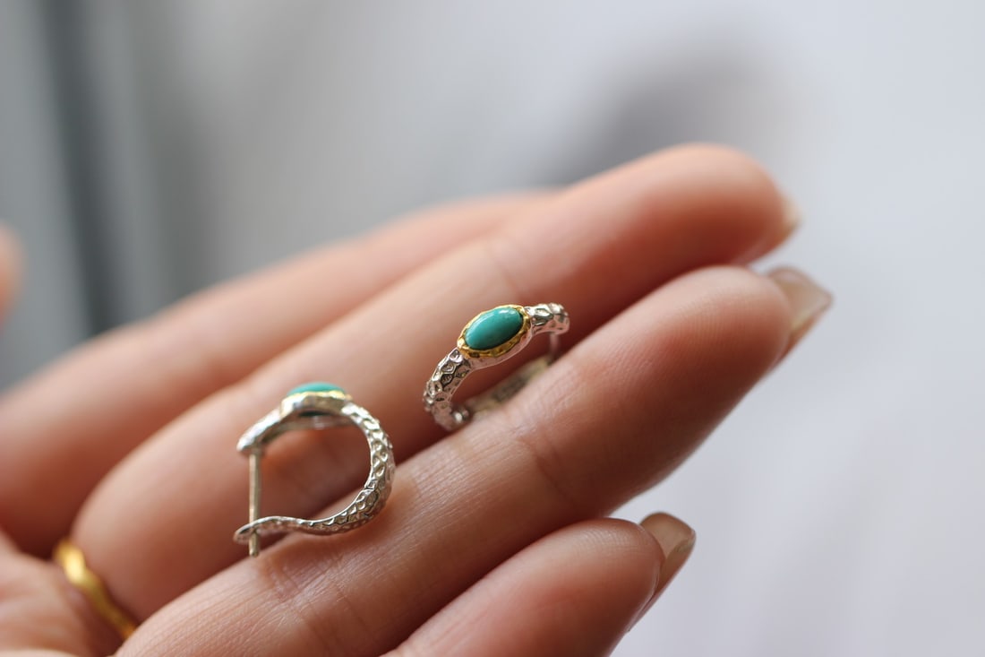 S925 Silver Natural Turquoise Earrings - 4