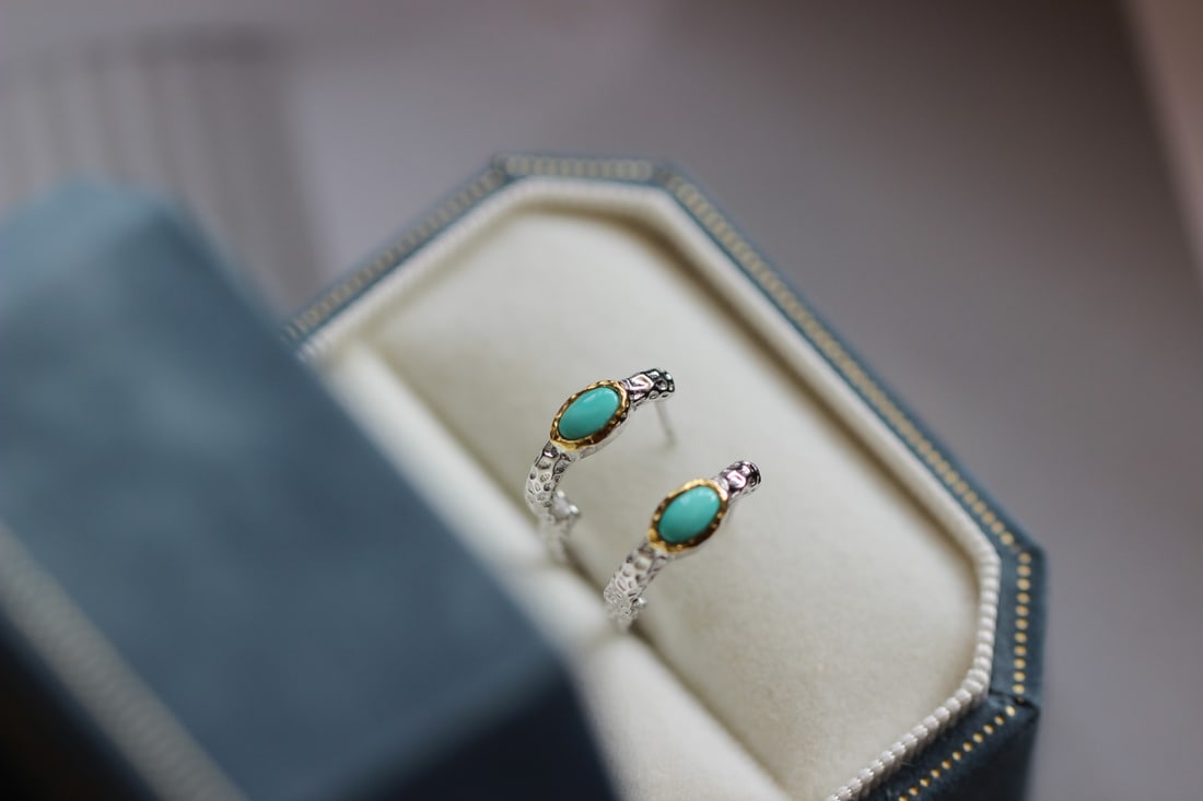 S925 Silver Natural Turquoise Earrings - 5