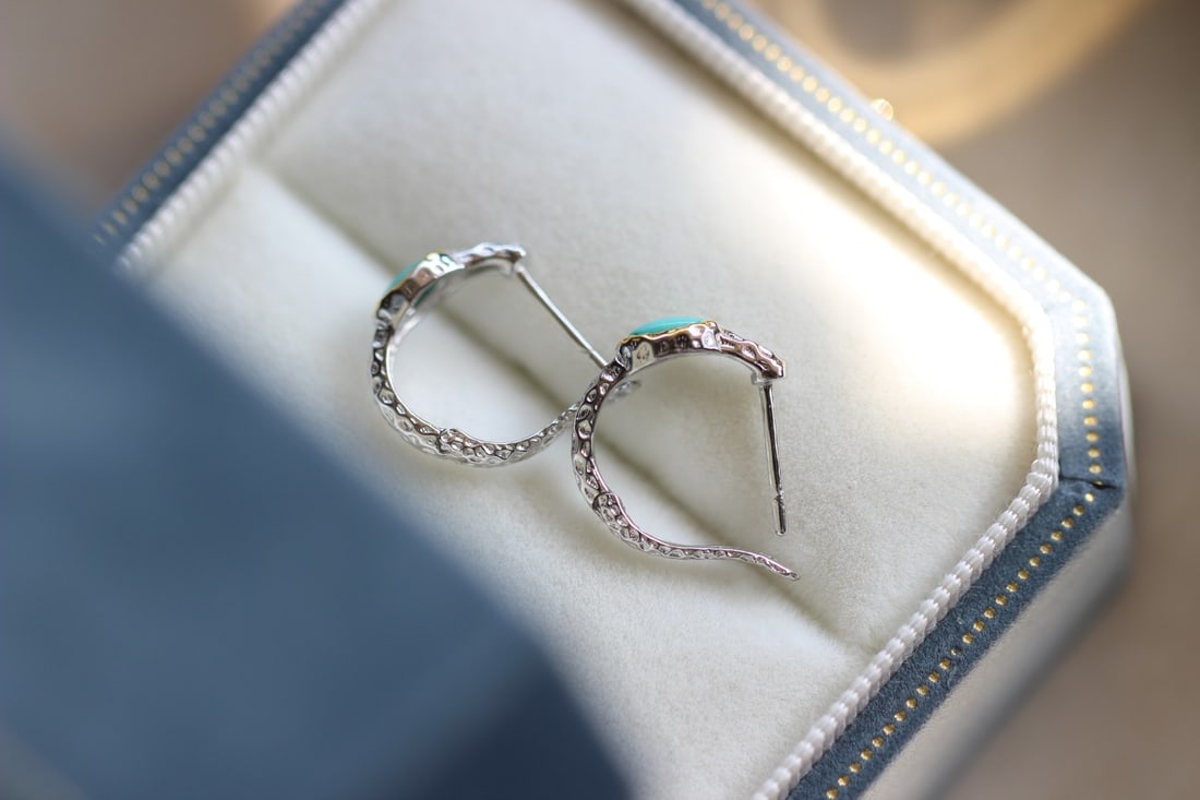S925 Silver Natural Turquoise Earrings - 6