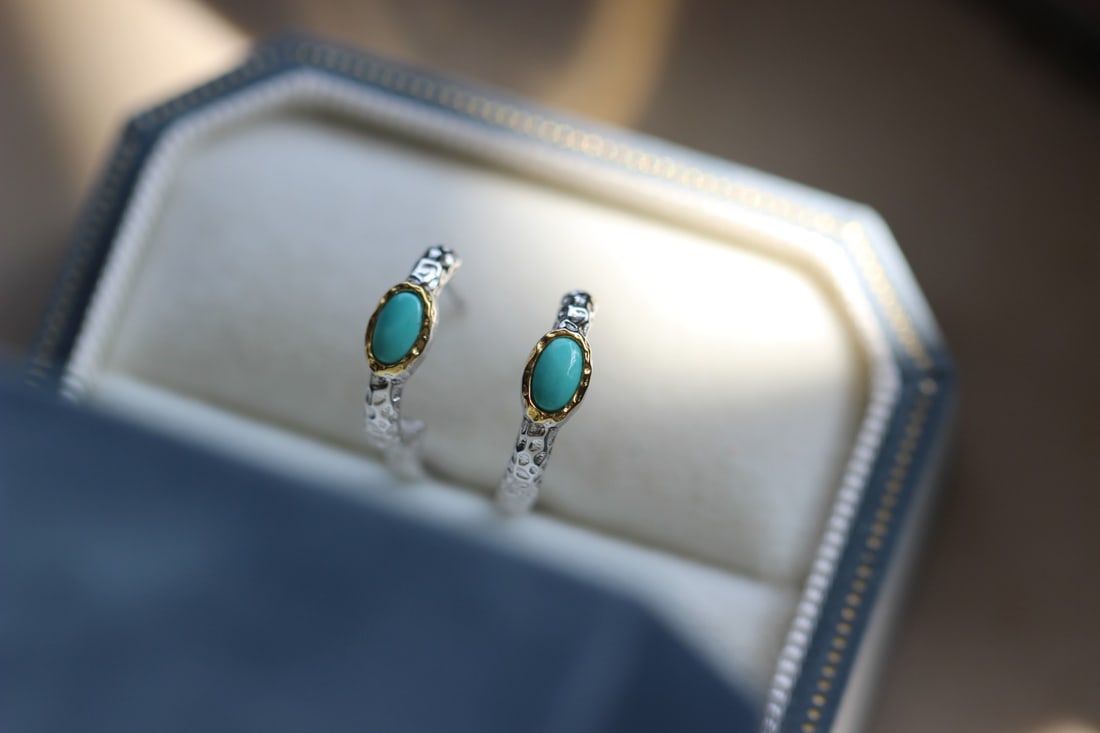 S925 Silver Natural Turquoise Earrings - 7