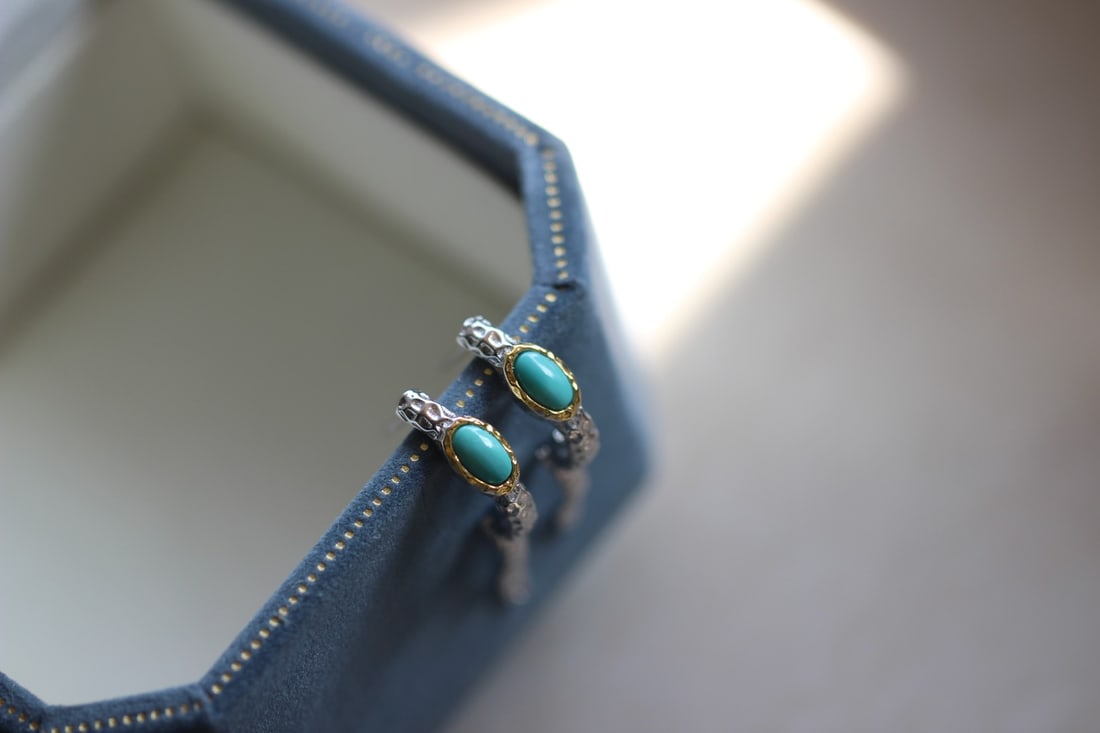 S925 Silver Natural Turquoise Earrings - 8