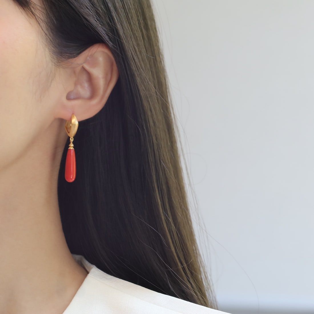 S925 Silver Natural Red Coral Earrings - 2