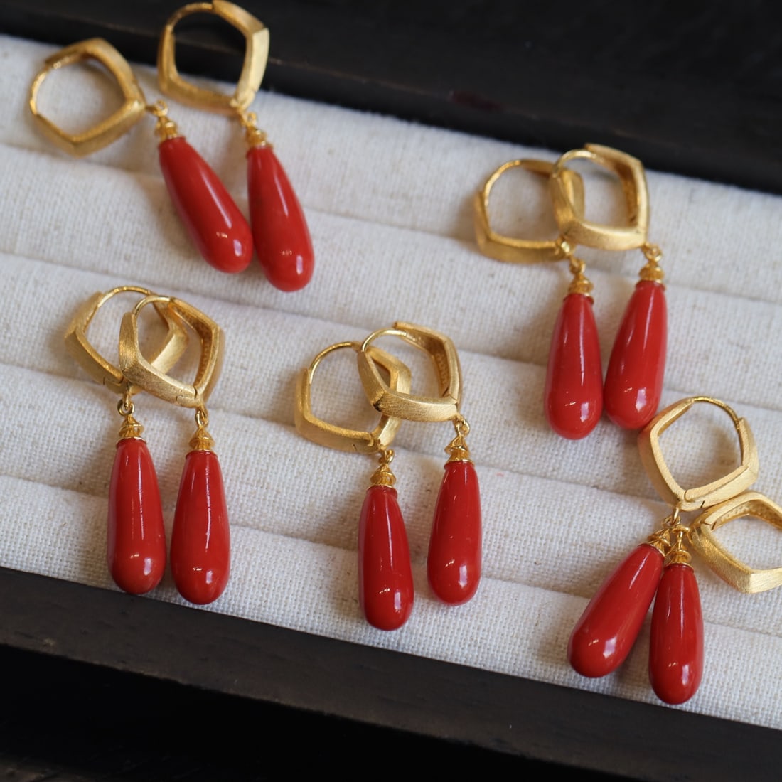 S925 Silver Natural Red Coral Earrings - 3