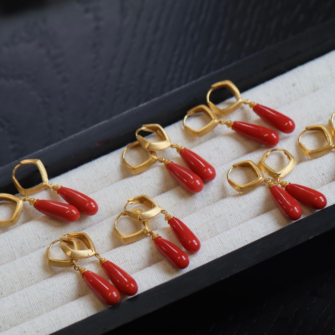 S925 Silver Natural Red Coral Earrings - 4