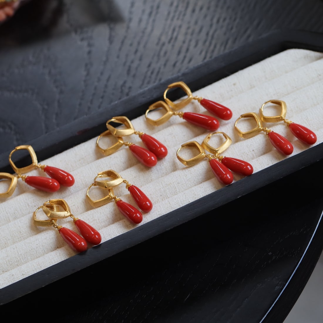 S925 Silver Natural Red Coral Earrings - 5