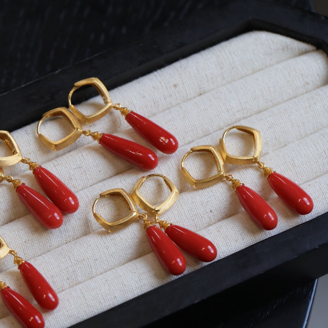 S925 Silver Natural Red Coral Earrings - 6