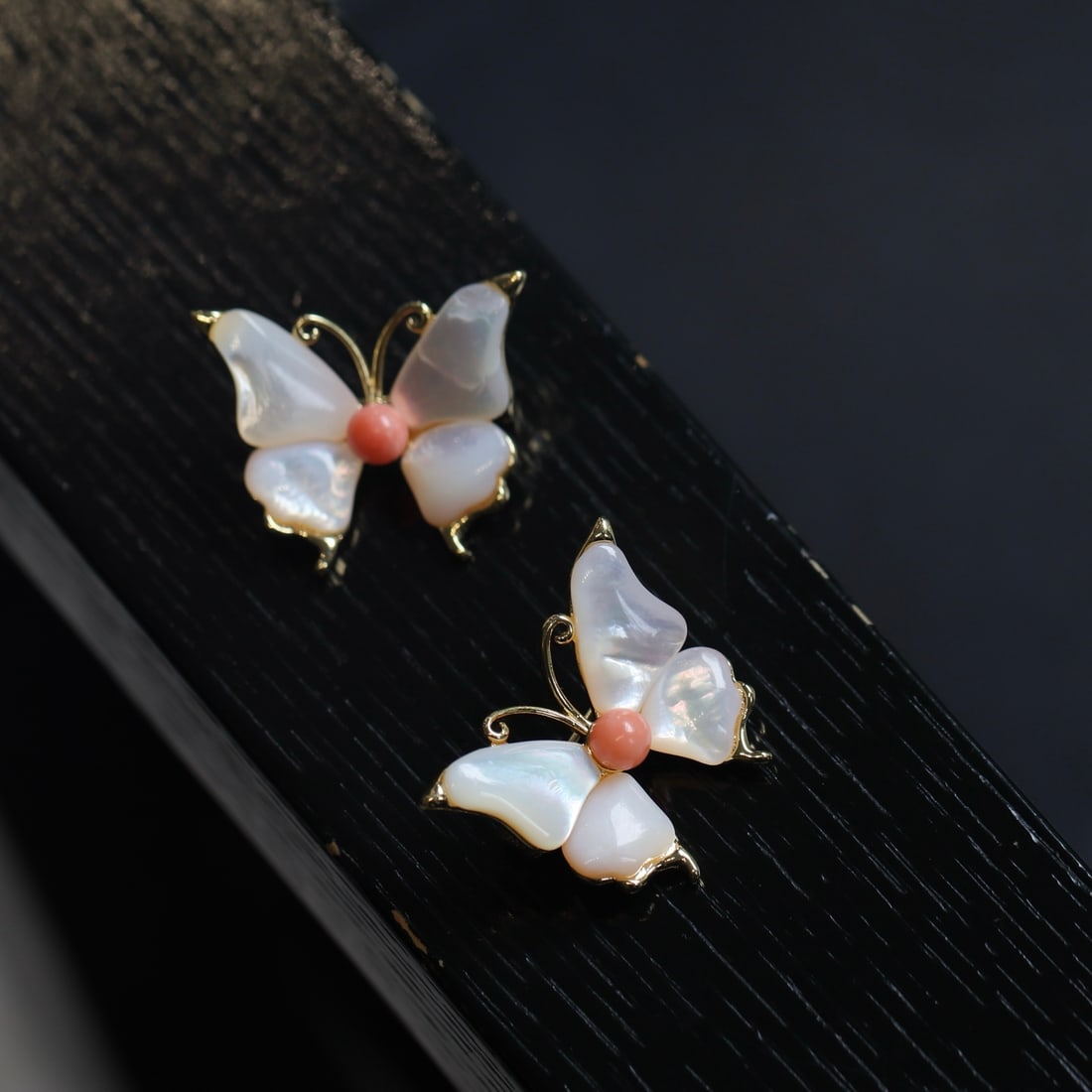 Natural Red Coral Butterfly Brooch - 2