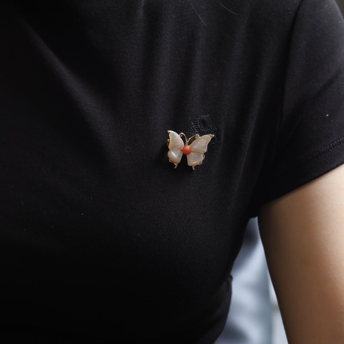 Natural Red Coral Butterfly Brooch - 5