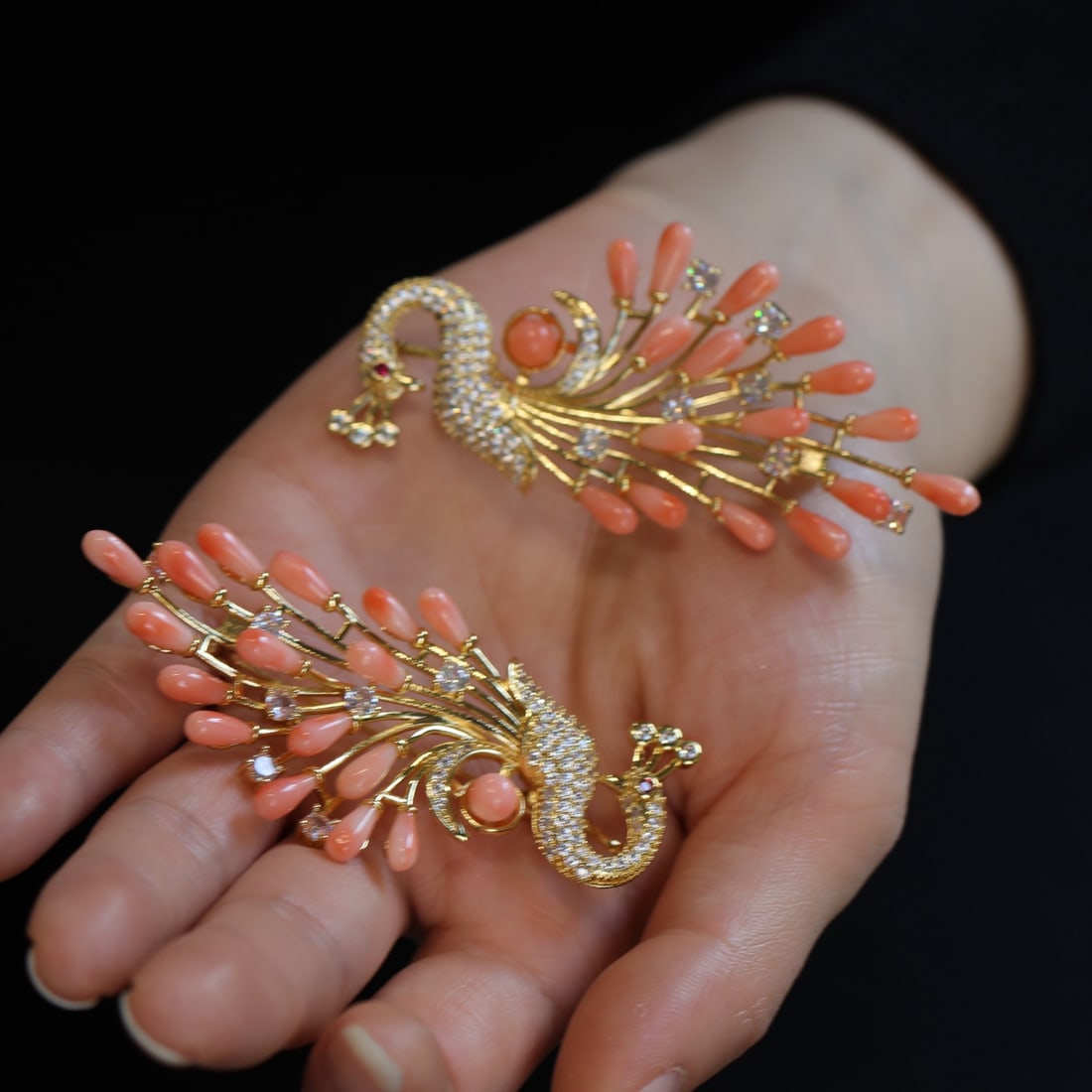 Natural Red Coral Brooch - 2