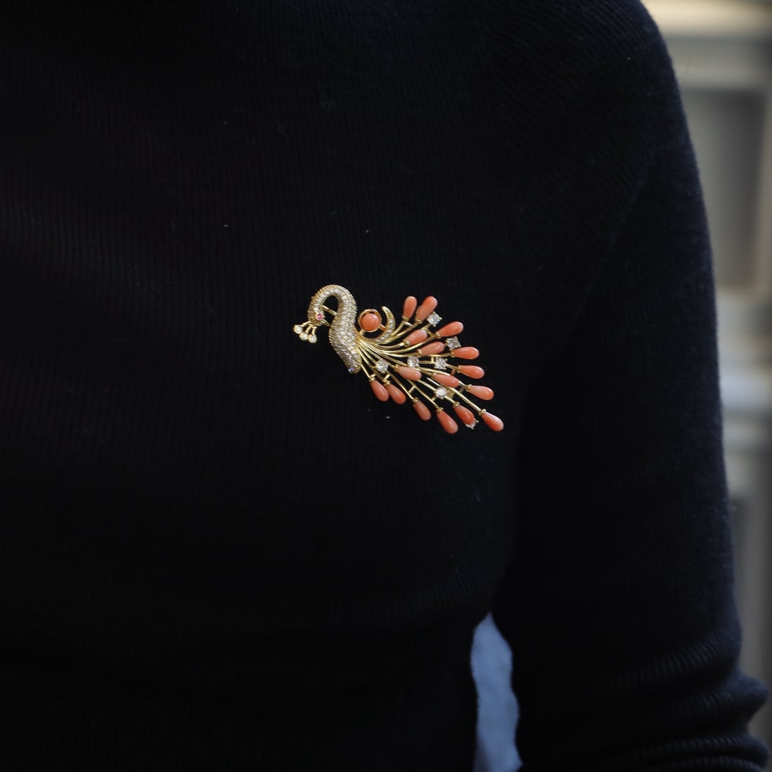 Natural Red Coral Brooch - 4