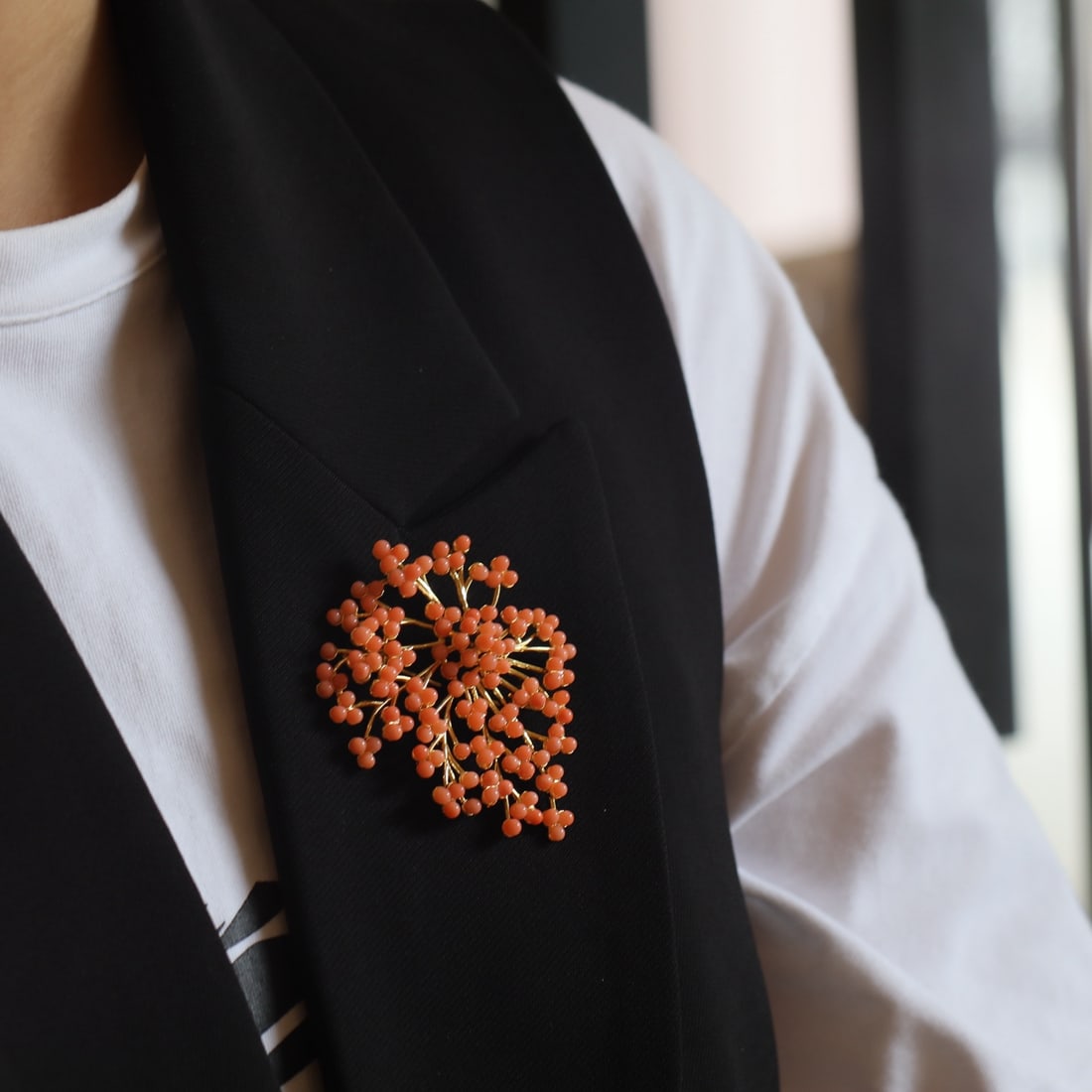 Natural Red Coral Brooch - 6