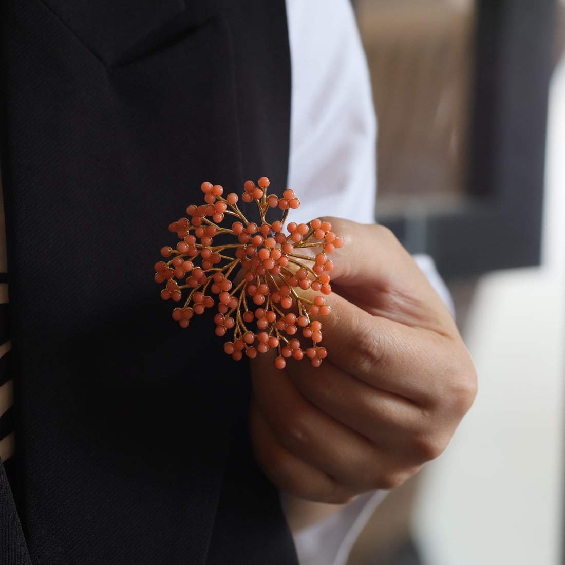Natural Red Coral Brooch - 7