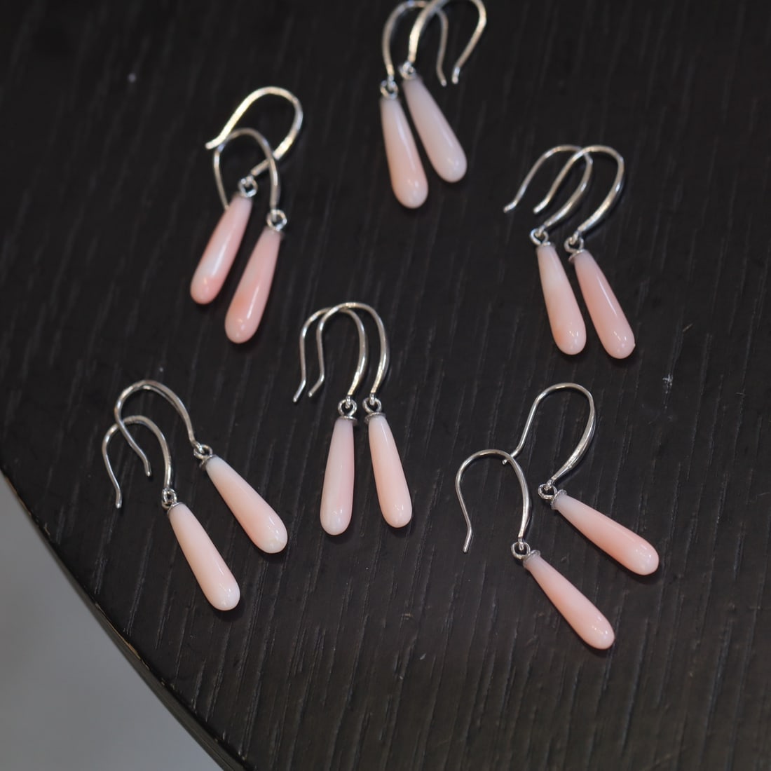 S925 Silver Natural Pink Coral Earrings - 2