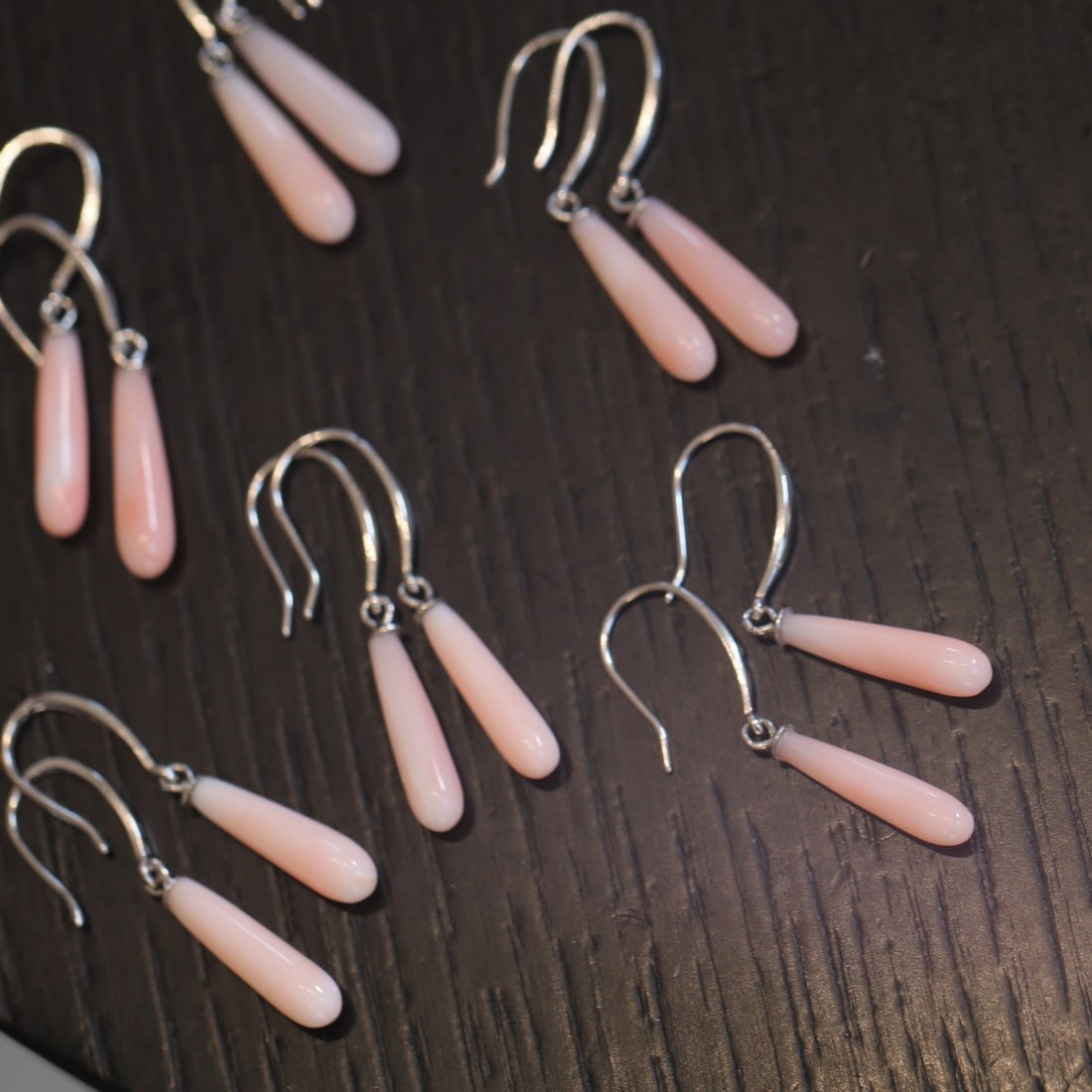 S925 Silver Natural Pink Coral Earrings - 5