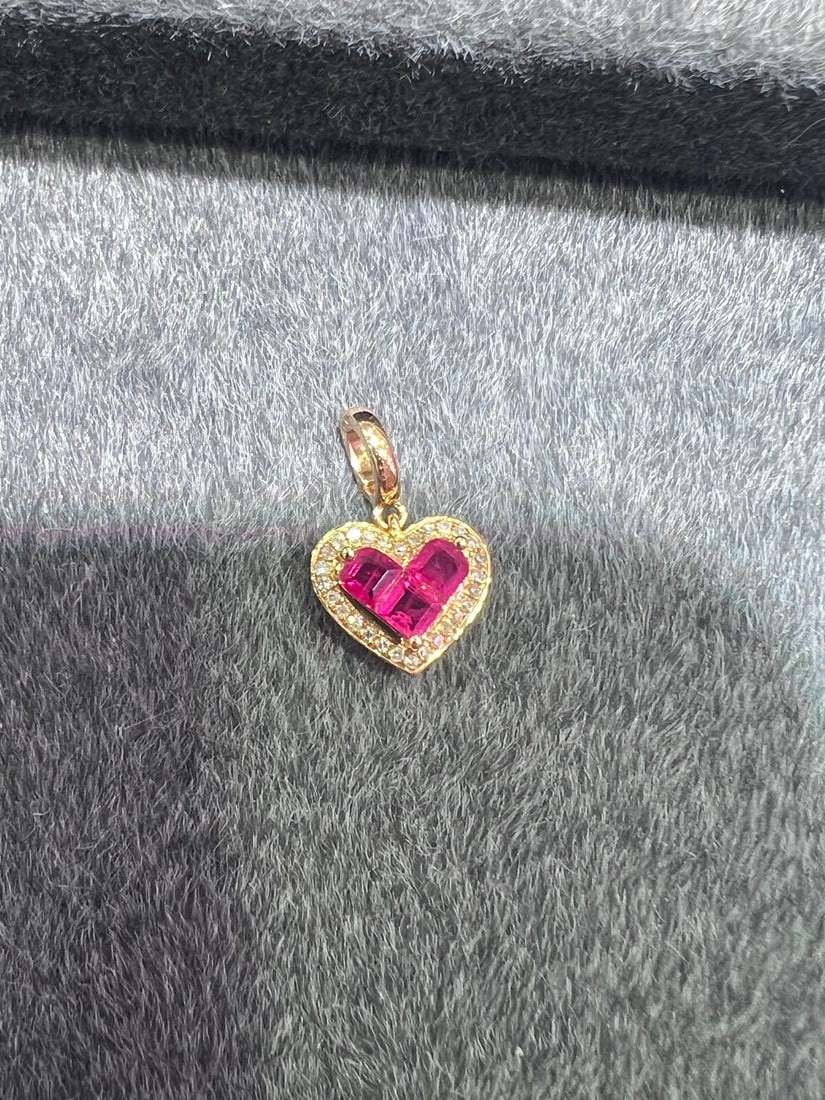 18K Gold Natural Ruby Pendant - 3
