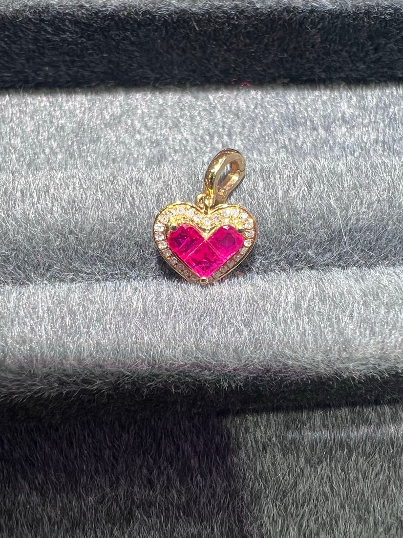 18K Gold Natural Ruby Pendant - 4