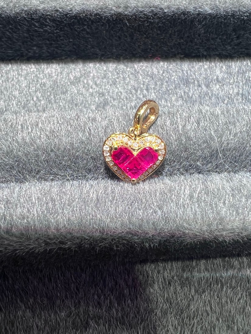 18K Gold Natural Ruby Pendant - 5
