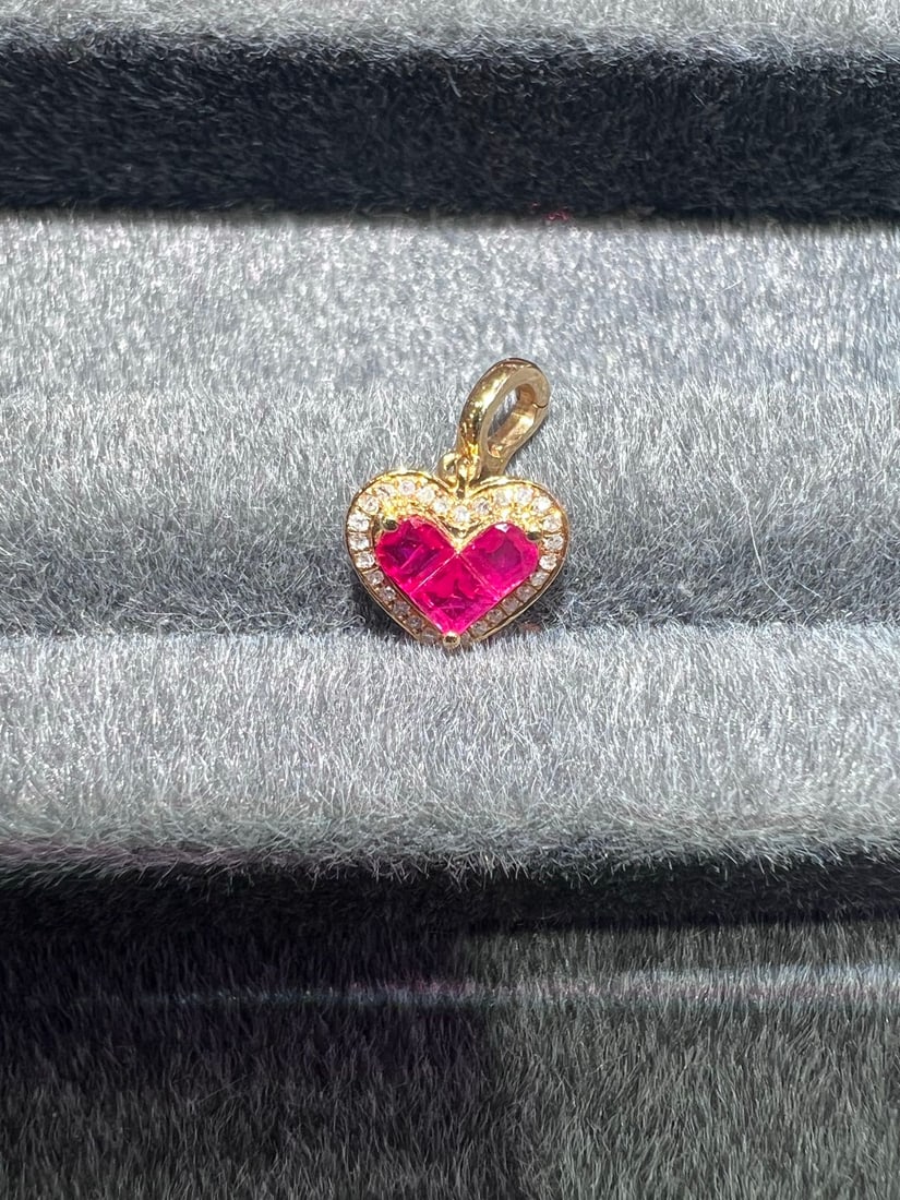 18K Gold Natural Ruby Pendant - 6