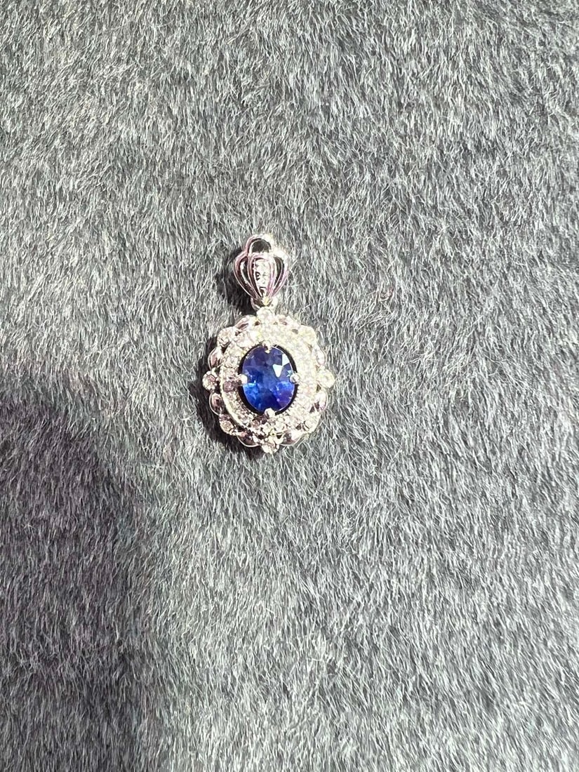 18K Gold Natural Sapphire Pendant - 7