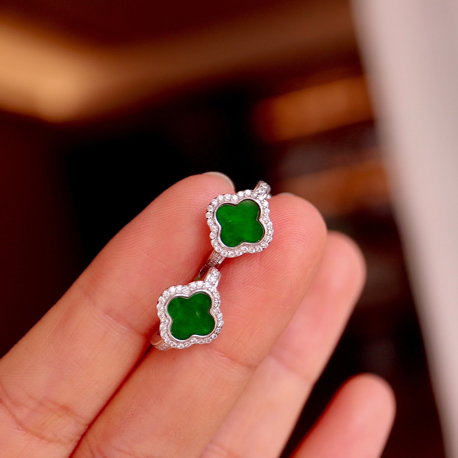 S925 Sterling Silver and Natural Jadeite Earrings - 7