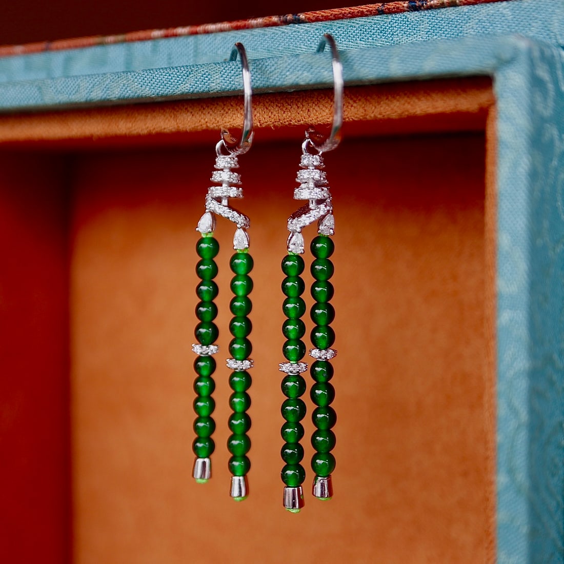 Sterling Silver Natural Jade Earrings - 2