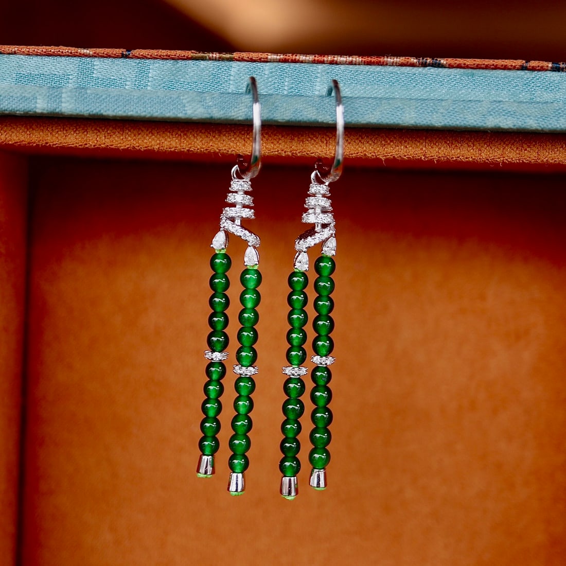 Sterling Silver Natural Jade Earrings - 3