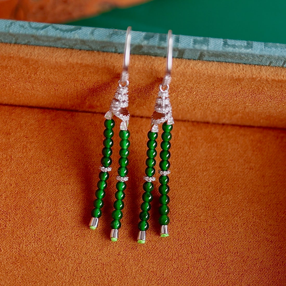 Sterling Silver Natural Jade Earrings - 4