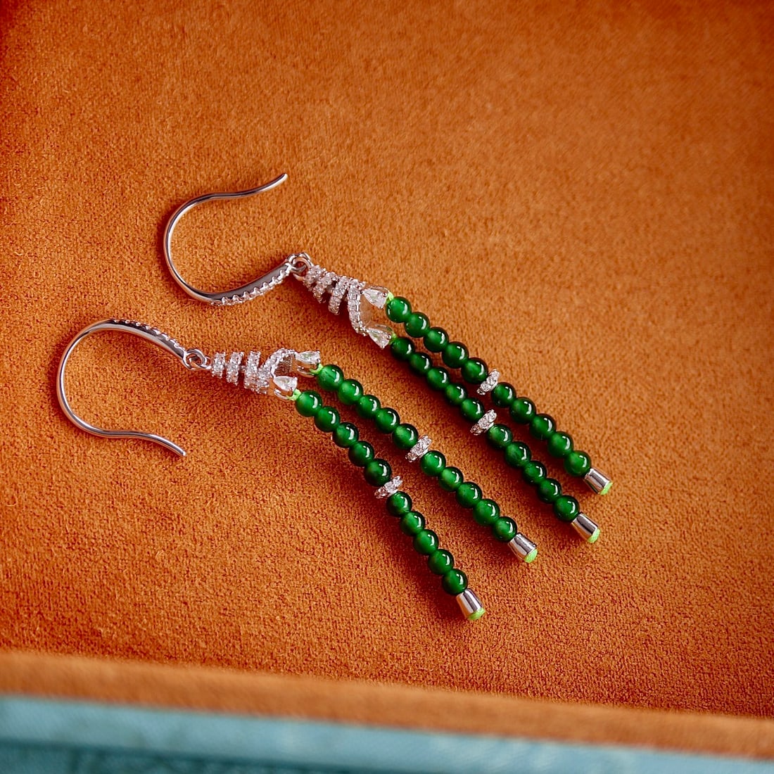 Sterling Silver Natural Jade Earrings - 5