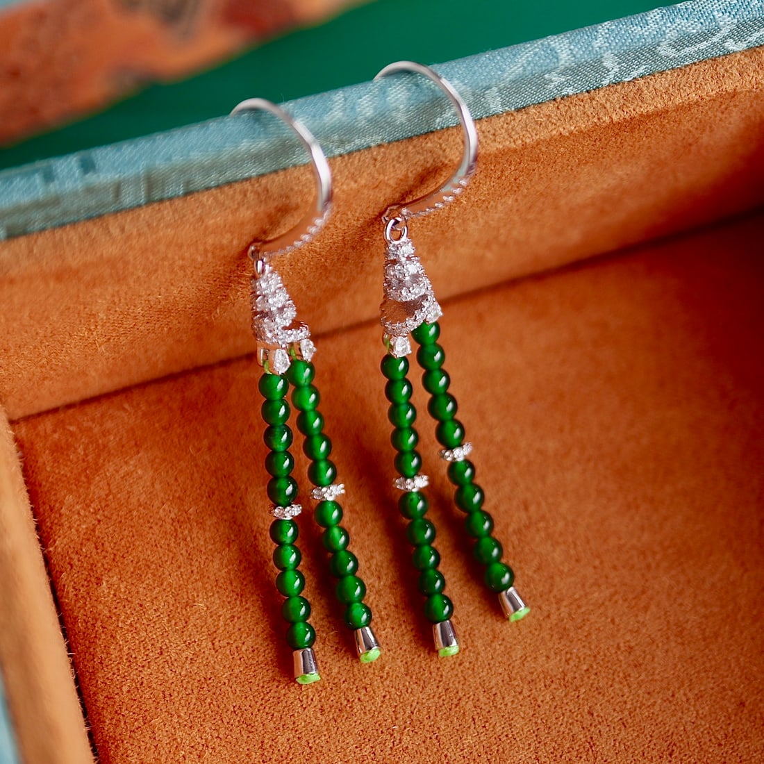 Sterling Silver Natural Jade Earrings - 6