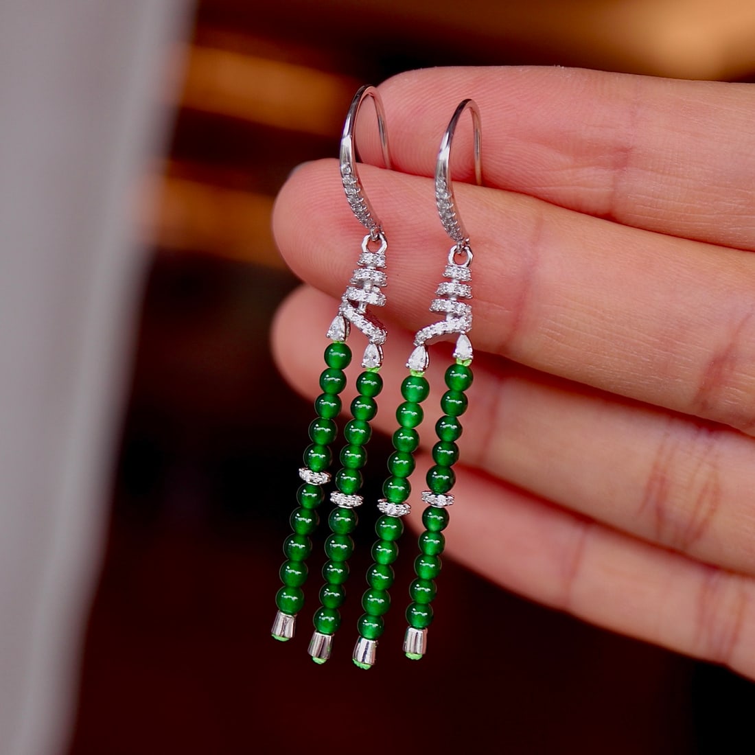 Sterling Silver Natural Jade Earrings - 7