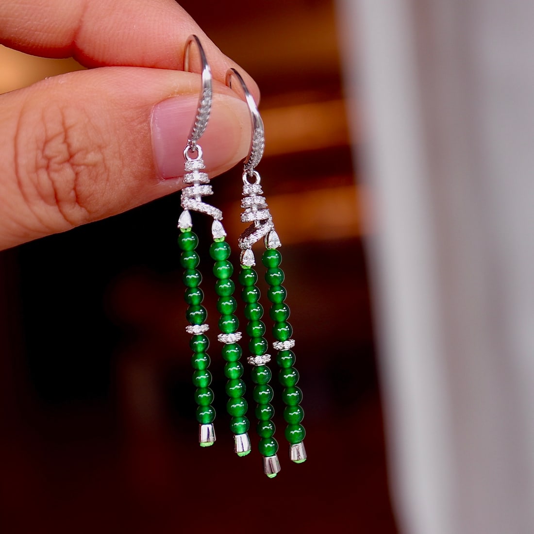 Sterling Silver Natural Jade Earrings - 8