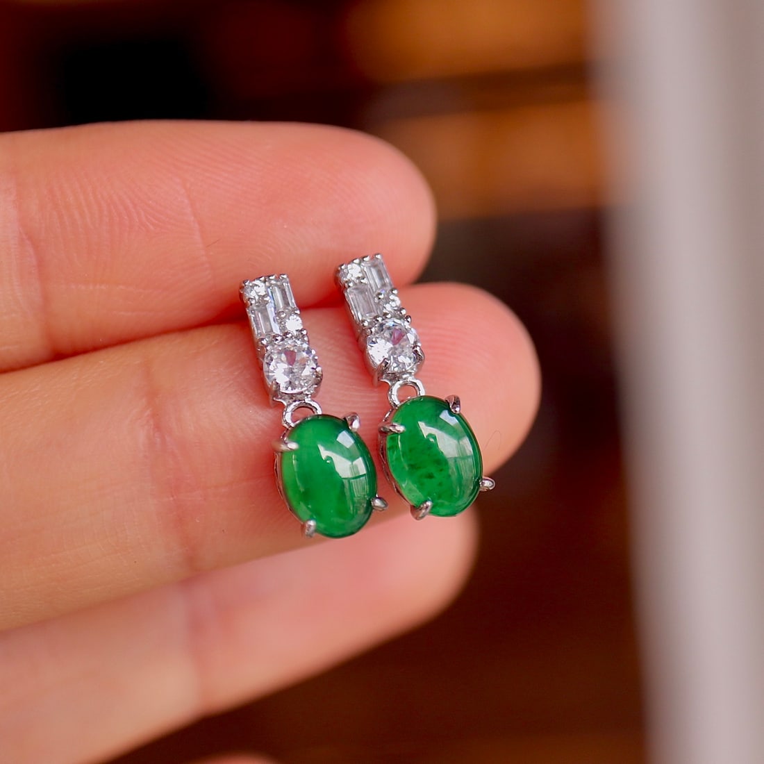 Natural jadeite earrings - 4