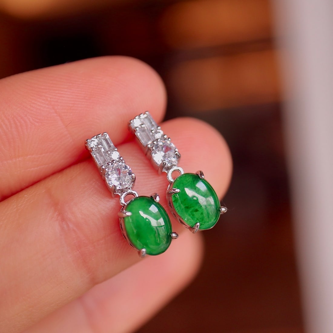 Natural jadeite earrings - 5