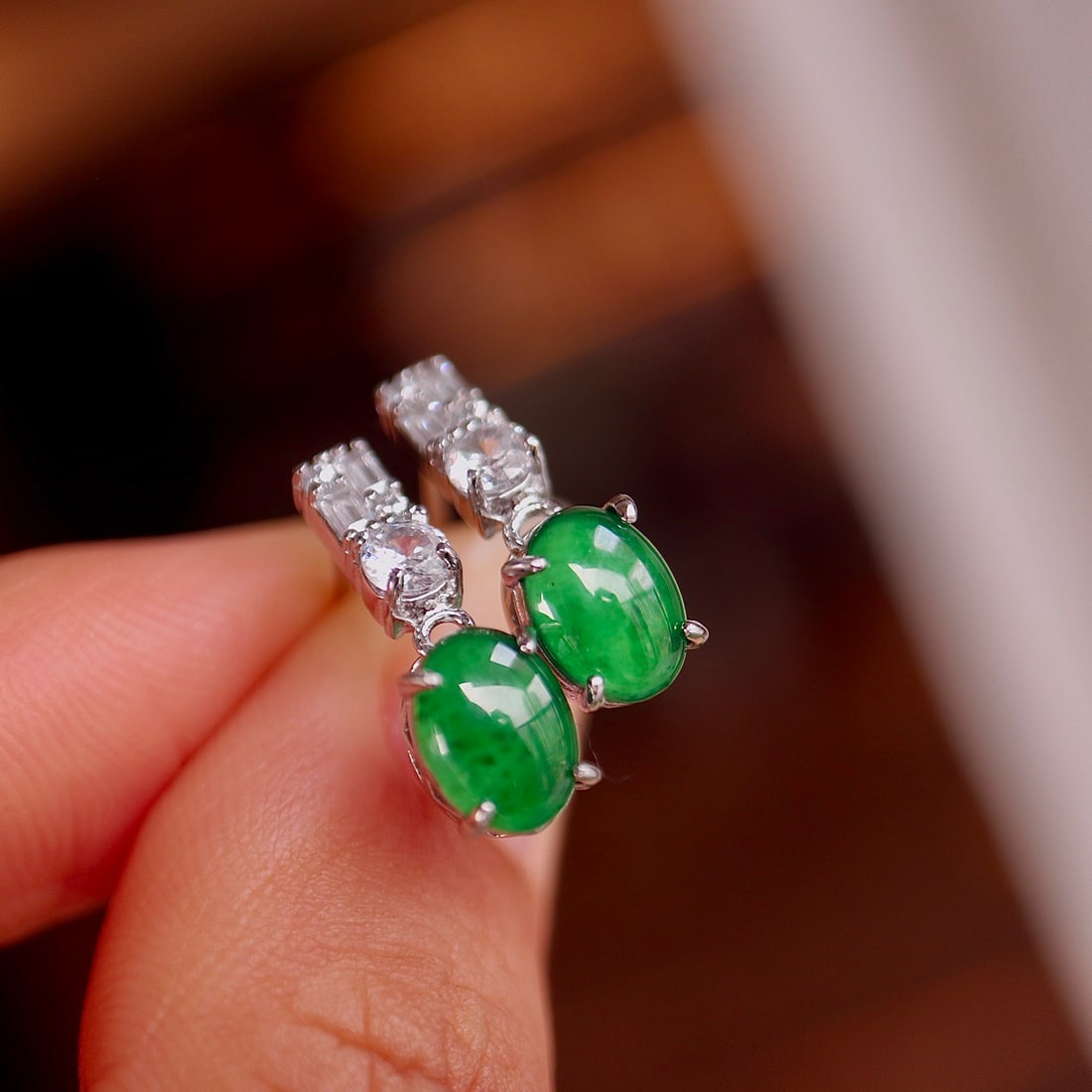 Natural jadeite earrings - 6