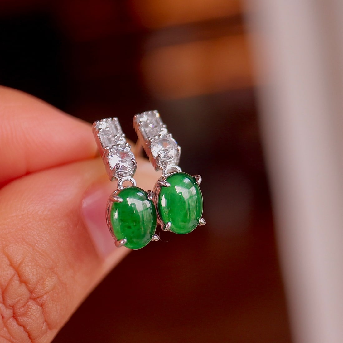 Natural jadeite earrings - 7
