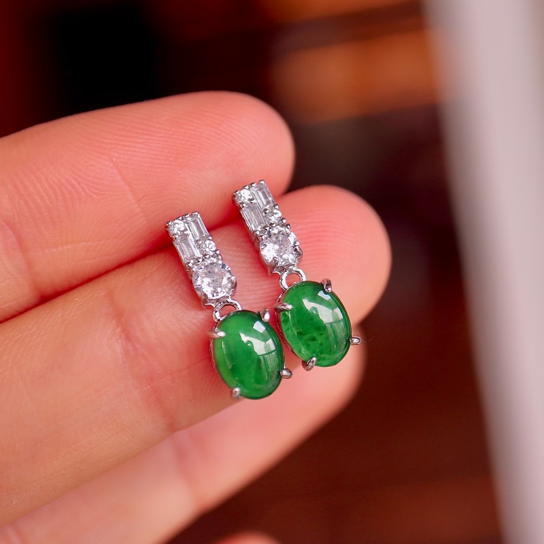 Natural jadeite earrings - 8