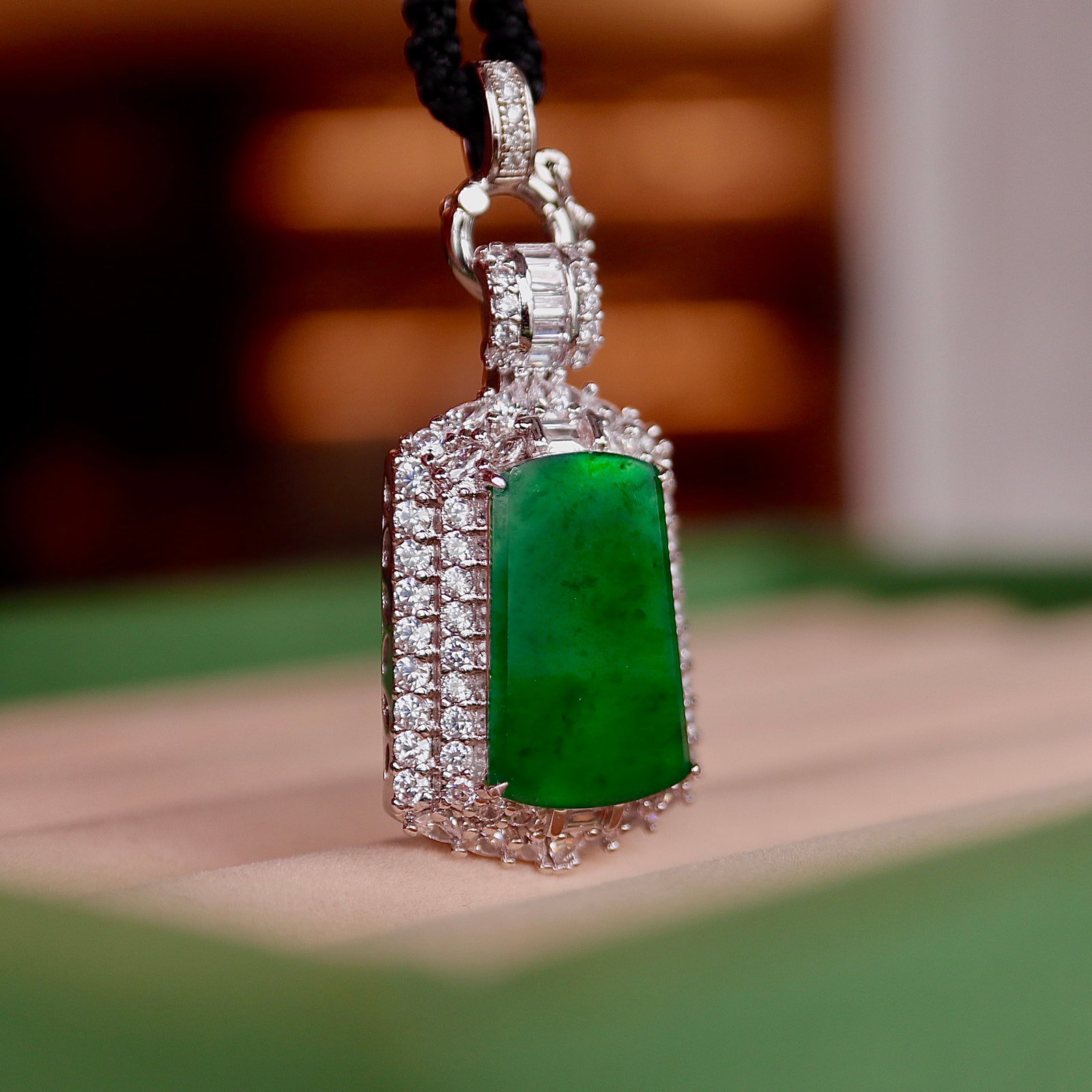 18K Gold Natural Jade Pendant - 2