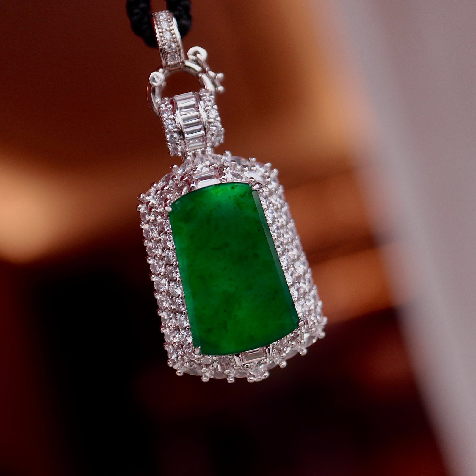 18K Gold Natural Jade Pendant - 4