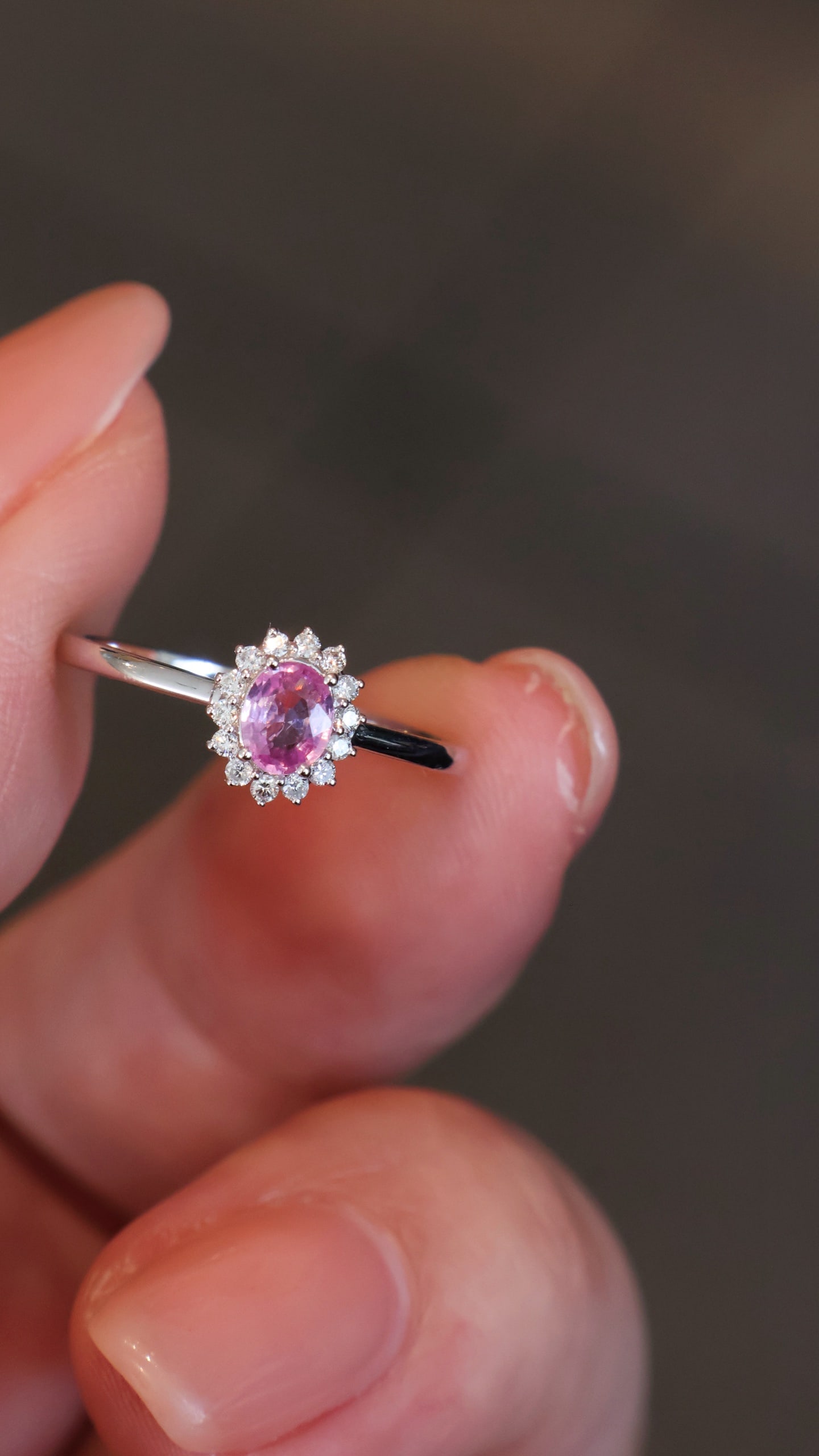 18K Gold Pink Blue Sapphire Diamond Ring - 2