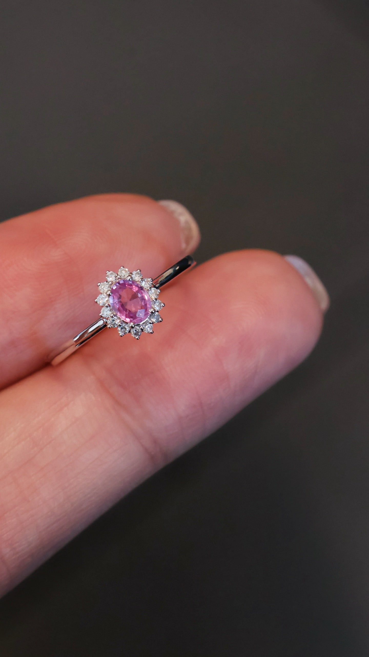 18K Gold Pink Blue Sapphire Diamond Ring - 3