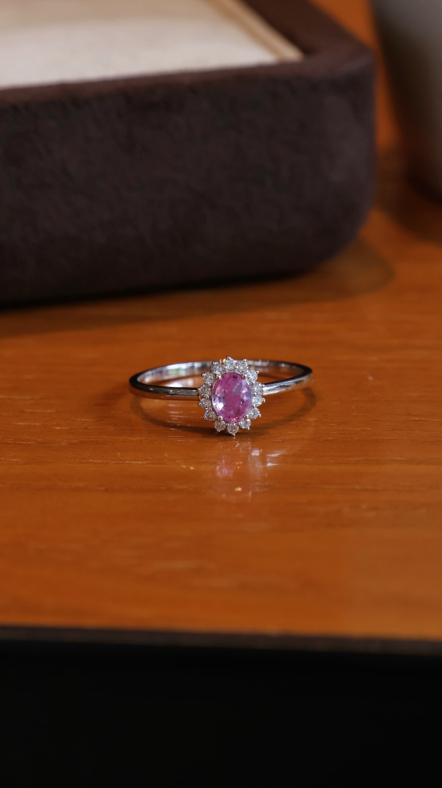 18K Gold Pink Blue Sapphire Diamond Ring - 4