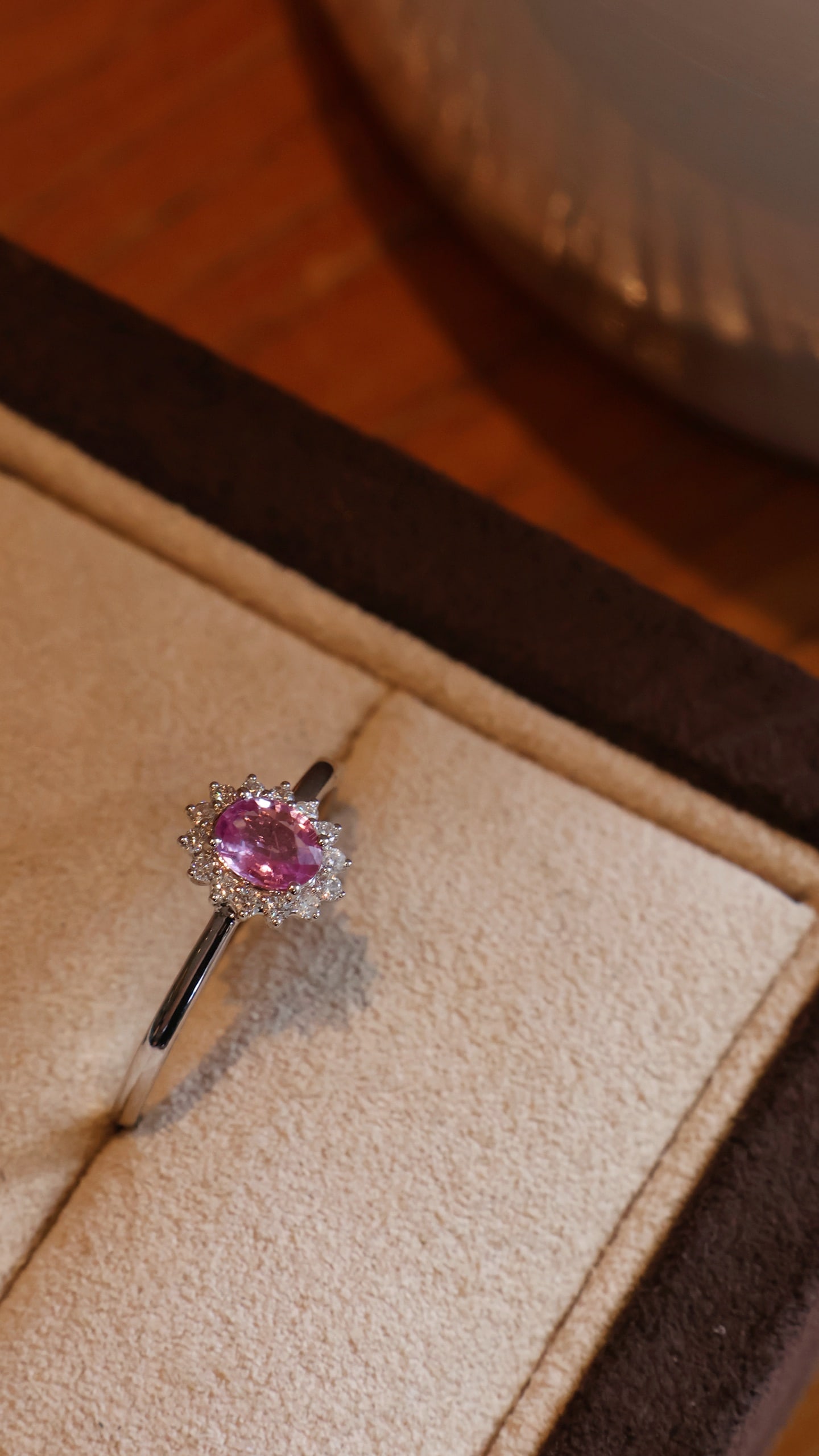 18K Gold Pink Blue Sapphire Diamond Ring - 5